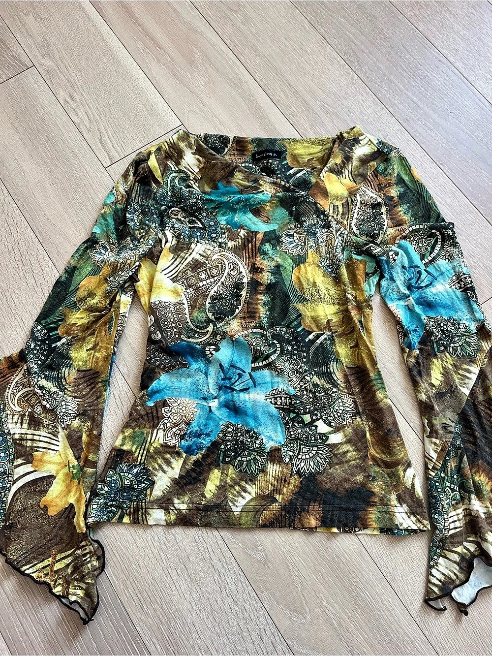 bentley's Floral Long Sleeve Top in Brown & Blue